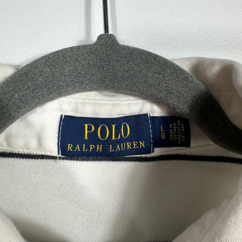 Polo Ralph Lauren Polo Shirt Men’s Large White Gray Striped Short Sleeve Classic